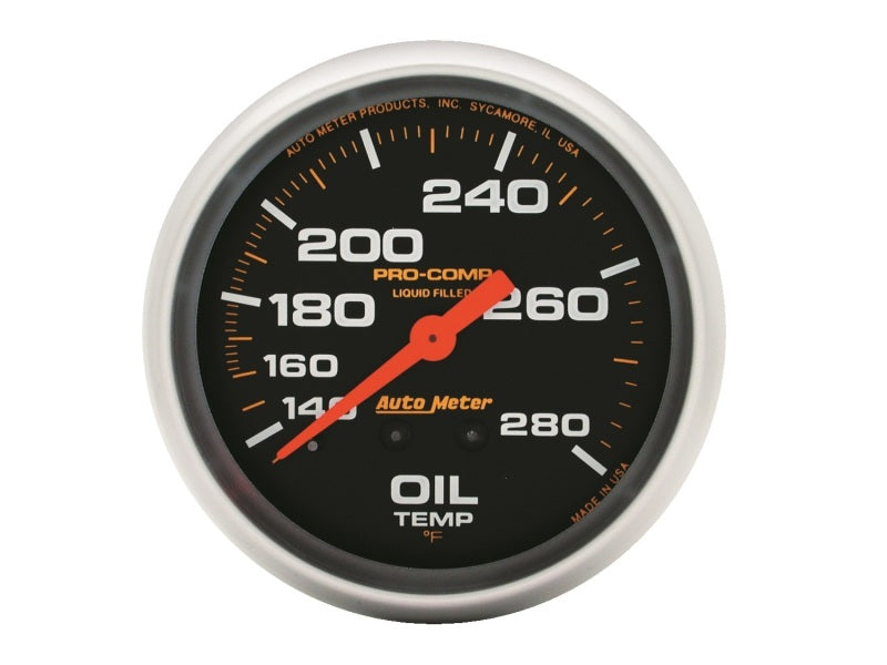 Autometer Liquid Filled Mechanical 66.7mm 140-280 deg F Oil Temperature Gauge Includes 12 ft Tubing