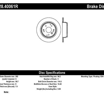 StopTech 04-08 Acura TL/TL-S Standard/Brembo Drilled Right Rear Rotor