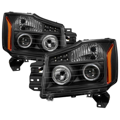 xTune Nissan Titan 04-14 Projector Headlights LED Halo Black PRO-JH-NTI04-LED-BK