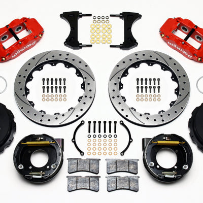 Wilwood Narrow Superlite 4R Rear P-Brk Kit 12.88in Drilled Red Chevy 12 Bolt w/ C-Clips