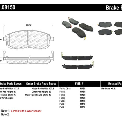 StopTech Performance 02-05 Infiniti G35 / 07-09 Nissan Altima/Sentra / 6/02-05 350Z Front Brake Pa