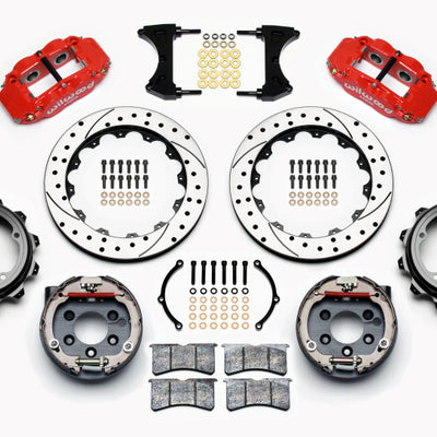 Wilwood Narrow Superlite 4R Rear P-Brk Kit 12.88in Drill Red Strange Eng Floater 3.49in Offset