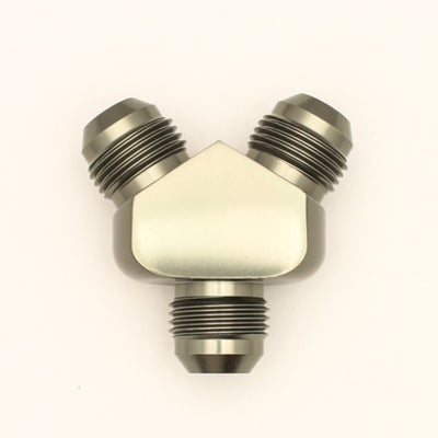DeatschWerks 8AN Male Flare + 8AN Male Flare To 8AN Male Flare Y-Block Fitting