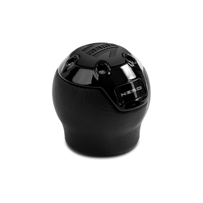 Momo Nero Shift Knob - Black Leather, Black Chrome Insert, with Reverse Lockout