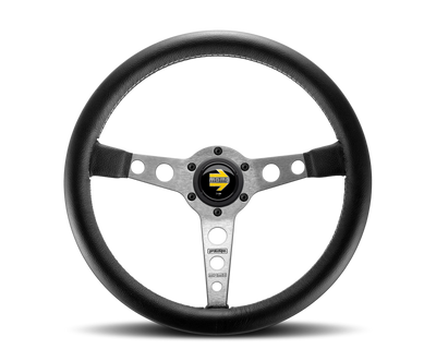 Momo Prototipo Steering Wheel 350 mm - Black Leather/Wht Stitch/Brshd Spokes