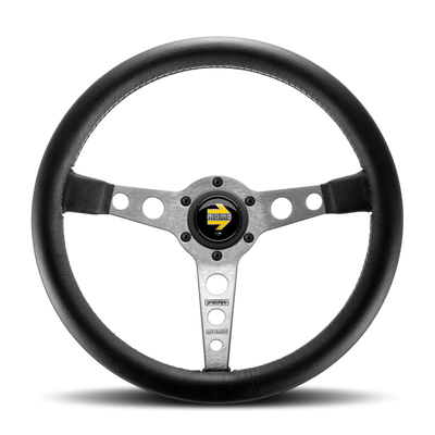 Momo Prototipo Steering Wheel 350 mm - Black Leather/Wht Stitch/Brshd Spokes