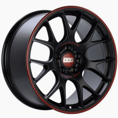 BBS CH-R Nurburgring Edition 19x8.5 5x112 ET48 Satin Black/Red Lip Wheel - 82mm PFS/Clip Req.