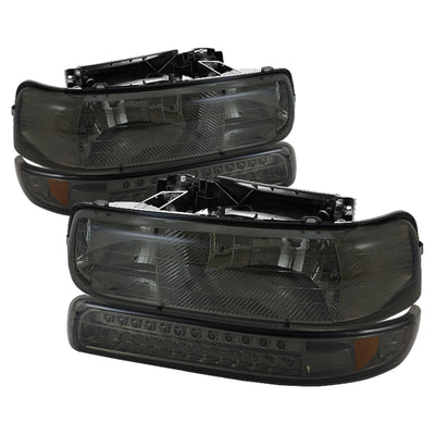 xTune Chevy Tahoe 00-06 Headlights w/ LED Bumper Lights Amber Smoke HD-JH-CSIL99-LED-SET-SM