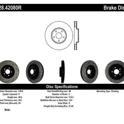 StopTech 08-09 Infiniti EX35 / 05-08 G35 / 09 G37 / 06-09 M35/M45 Drilled Right Front Rotor
