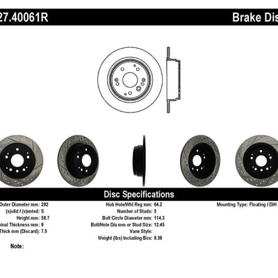 StopTech 04-08 Acura TL / 03-09 Honda Element Slotted & Drilled Right Rear Rotor