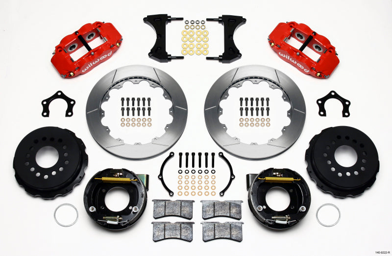 Wilwood Narrow Superlite 4R Rear P-Brk Kit 12.88in Red Mopar/Dana 2.36in Off w/Snap Ring Bearing