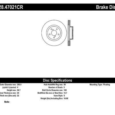 StopTech Drilled Sport Brake Cryo Rotor