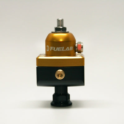 Fuelab 575 High Pressure Adjustable Mini FPR Blocking 25-65 PSI (1) -6AN In (2) -6AN Out - Gold