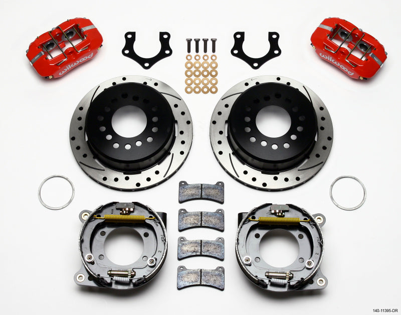 Wilwood Dynapro Low-Profile 11.00in P-Brake Kit Drill-Red Mopar/Dana 2.36in Off w/Snap Ring Bearing
