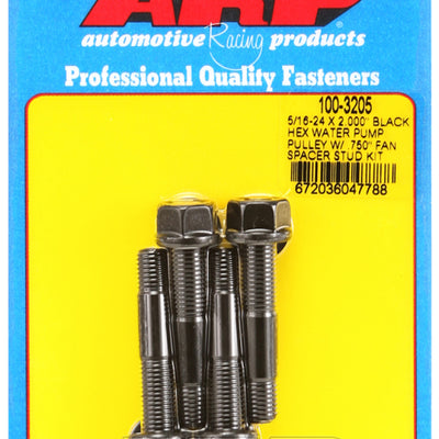 ARP 5/16-24 X 2.000 Black Hex Water Pump Pulley w/ .750in Fan Spacer Stud Kit