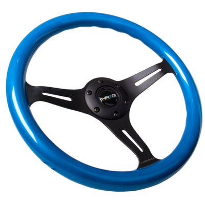 NRG Classic Wood Grain Steering Wheel (350mm) Blue Pearl/Flake Paint w/Black 3-Spoke Center