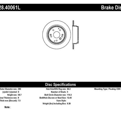 StopTech 04-08 Acura TL/TL-S Standard/Brembo Drilled Left Rear Rotor