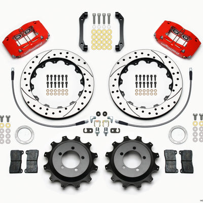 Wilwood Dynapro Radial Rear Kit 12.88in Drilled Red 2006-2007 Subaru WRX w/Lines