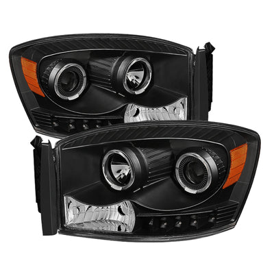 xTune Dodge Ram 1500 06-08 / Ram 2500/3500 06-09 Halo Projector Headlights Black PRO-JH-DR06-LED-BK