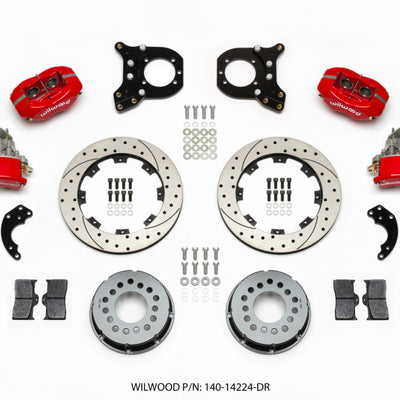 Wilwood Forged Dynalite P/S Rear Kit w/MC4 P-Brake Drill Red Chev 12 Bolt w/Clip Eliminator