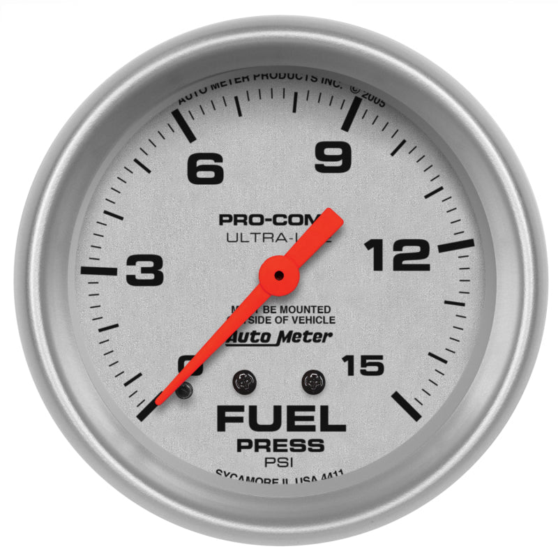 Autometer Ultra-Lite 2 5/8inMechanical Fuel Pressure Gauge 15psi