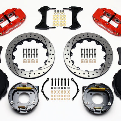 Wilwood Narrow Superlite 4R Rear P-Brk Kit 12.88in Drilled Red Chevy 12 Bolt w/ C-Clips Staggered mt