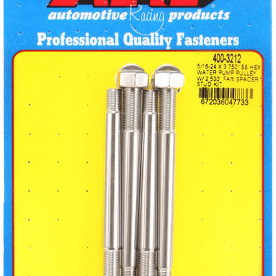 ARP 5/16-24 X 3.750 SS Hex Water Pump Pulley w/ 2.500in Fan Spacer Stud Kit