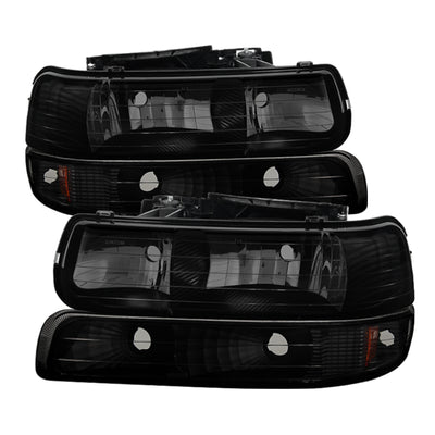 xTune Chevy Tahoe 00-06 Amber Crystal Headlights w/ Bumper Lights Black Smoke HD-JH-CSIL99-SET-BSM