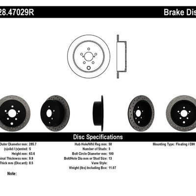 StopTech 08-10 WRX Drilled Right Rear Rotor