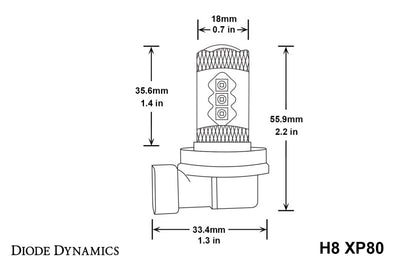 Diode Dynamics H8 XP80 LED - Cool - White (Pair)