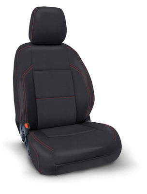 PRP 2016+ Toyota Tacoma Front Seat Covers with Electric Seat Adj. (Pair) - Black with Red Stitching