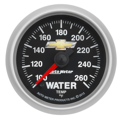 AutoMeter Gauge Water Temp 2-1/16in. 100-260 Deg. F Digital Stepper Motor Chevy Gold Bowtie