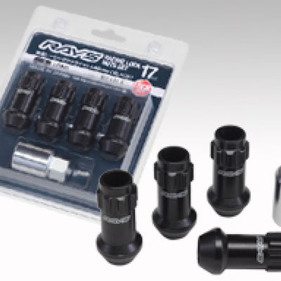 Rays 17 Hex Racing Lock Nut Set L48 Long Type 12x1.50 - Black Chromate (4 Pieces)
