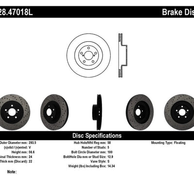 StopTech 02-10 WRX Drilled Left Front Rotor