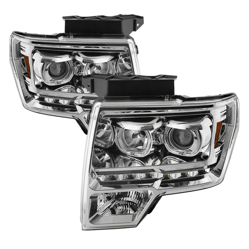 xTune Ford F150 09-14 Projector Headlights Halogen Model Only LED Halo Chrome PRO-JH-FF15009-CFB-C