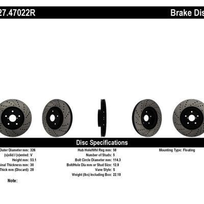 StopTech 05-10 Subaru Impreza WRX/STi Slotted & Drilled Right Front Rotor
