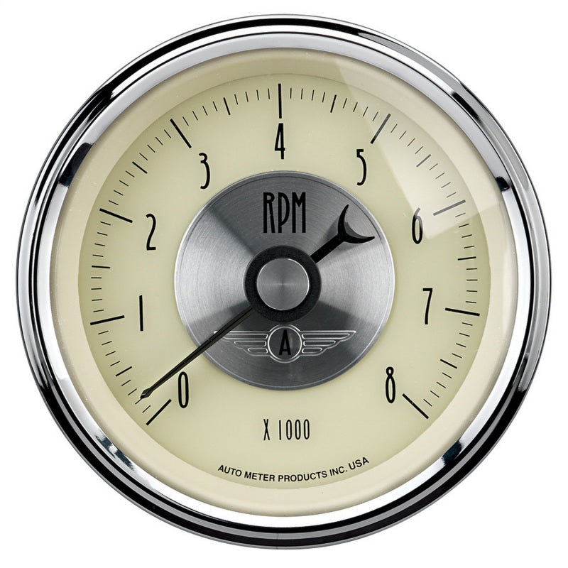 AutoMeter Gauge Tachometer 3-3/8in. 8K RPM In-Dash Prestige Antique. Ivory