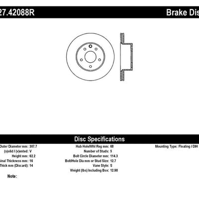StopTech 06-07 350Z / 05-07 G35 / 06-07 G35X SportStop Slotted & Drilled Rear Right Rotor