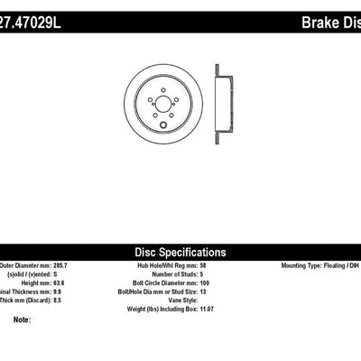 StopTech 08-10 Impreza WRX (Exc STi)/08-10 Impreza Coupe/Sedan Slotted & Drilled Left Rear Rotor