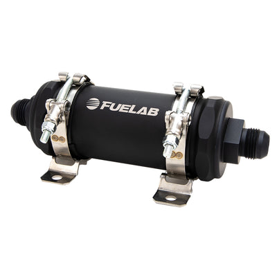 Fuelab PRO Series In-Line Fuel Filter (10gpm) -10AN In/-12AN Out 100 Micron Stainless - Matte Black